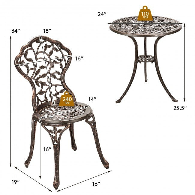 3 Piece Cast Aluminum Bistro Set