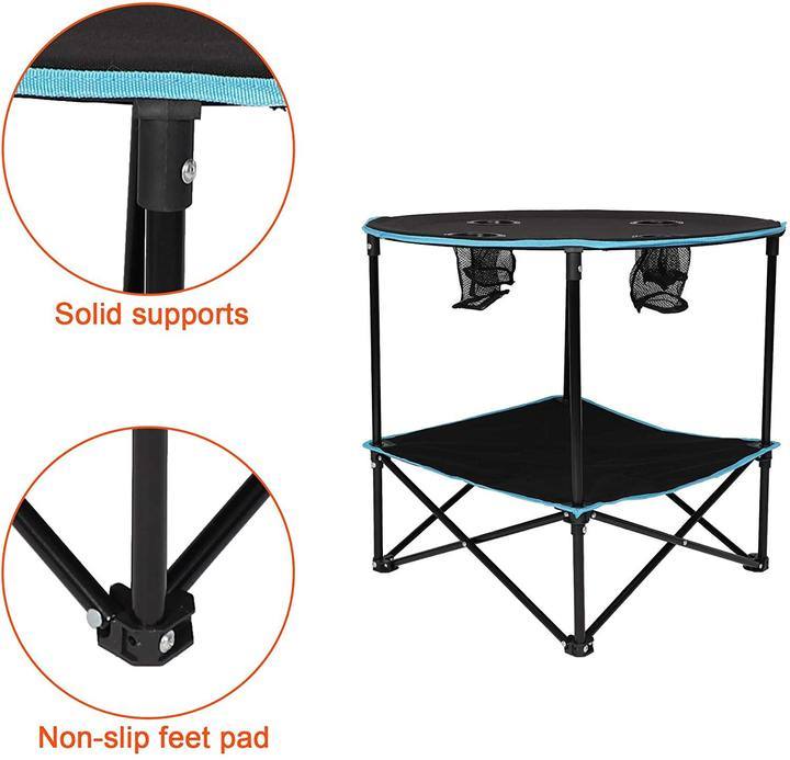 Folding Camping Table with 4 Cup Holders and Carry Bag