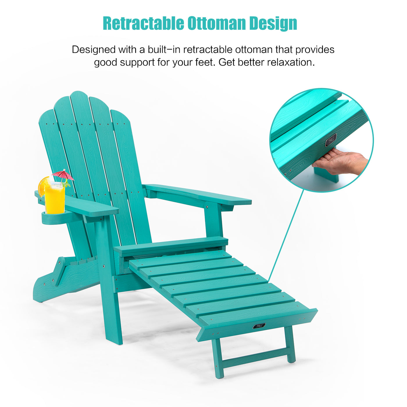 Adirondack Chair with Cup Holder and Pullout Ottoman