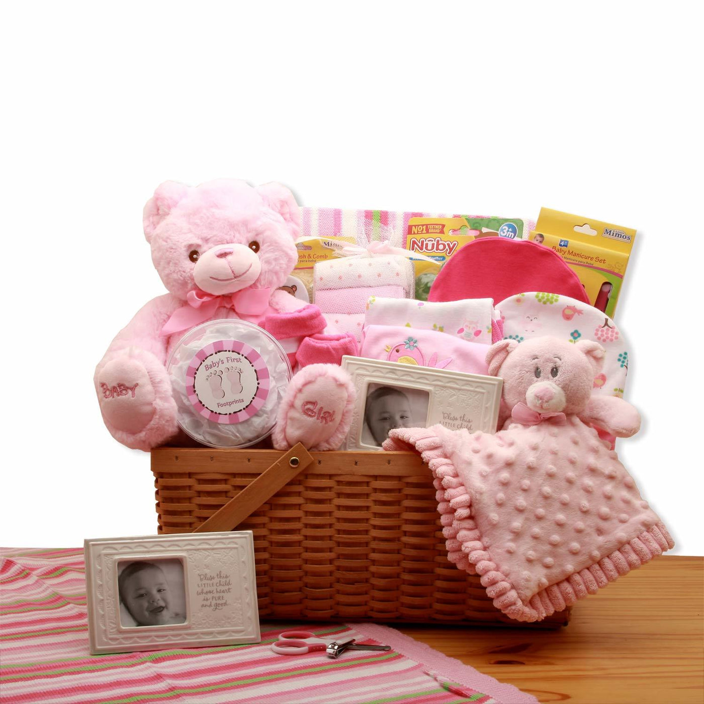 My First Teddy Bear Baby Gift Basket - Pink