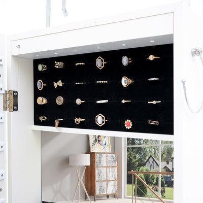 Wall and Door Mounted Mirrored Jewelry Cabinet with Interior Lights