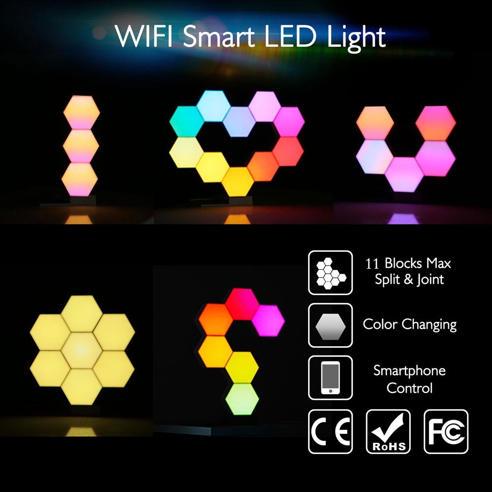 LED Smart Light Kit with 3 Hexagon LED Lights