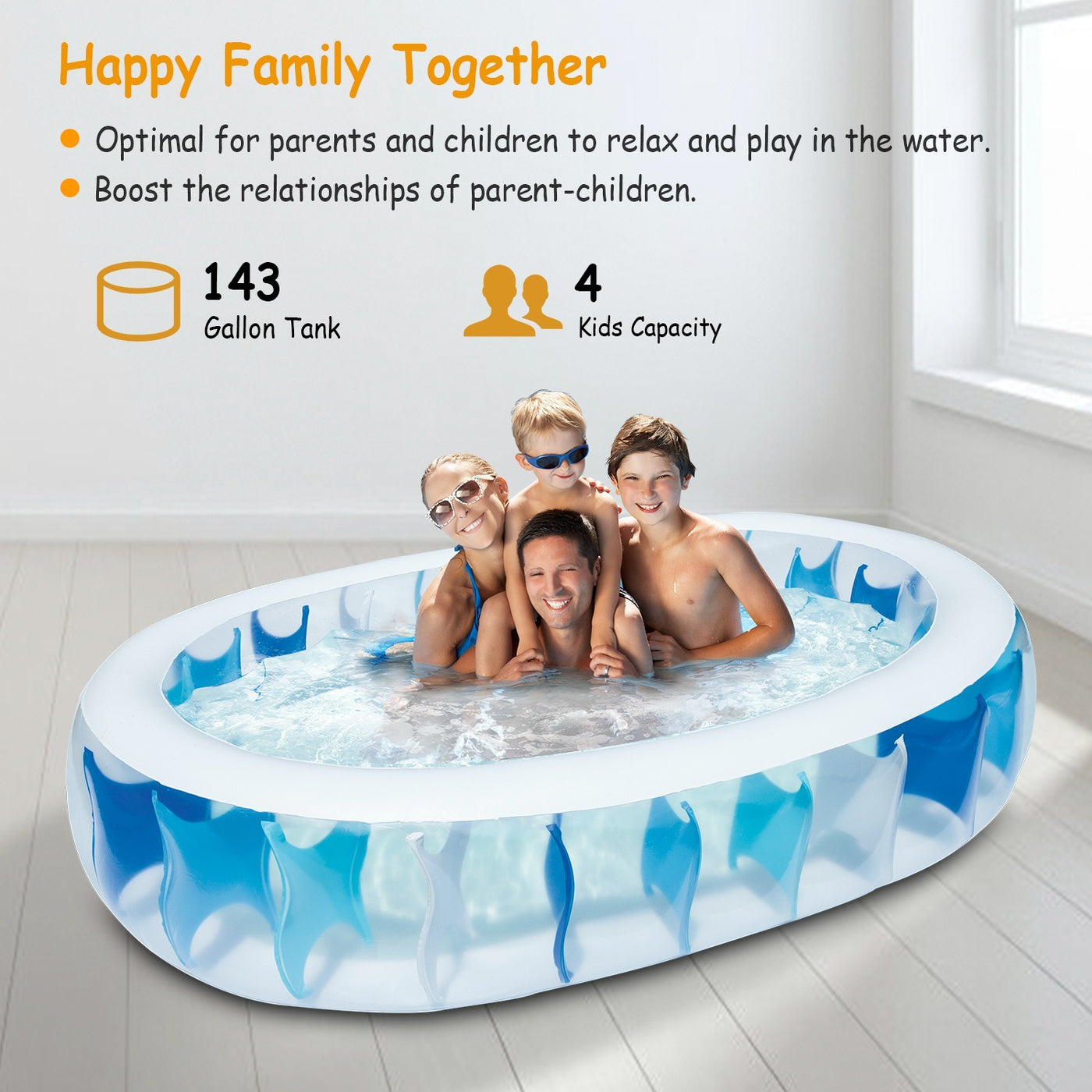90" L ×60" W ×20"D Inflatable Swimming Pool 