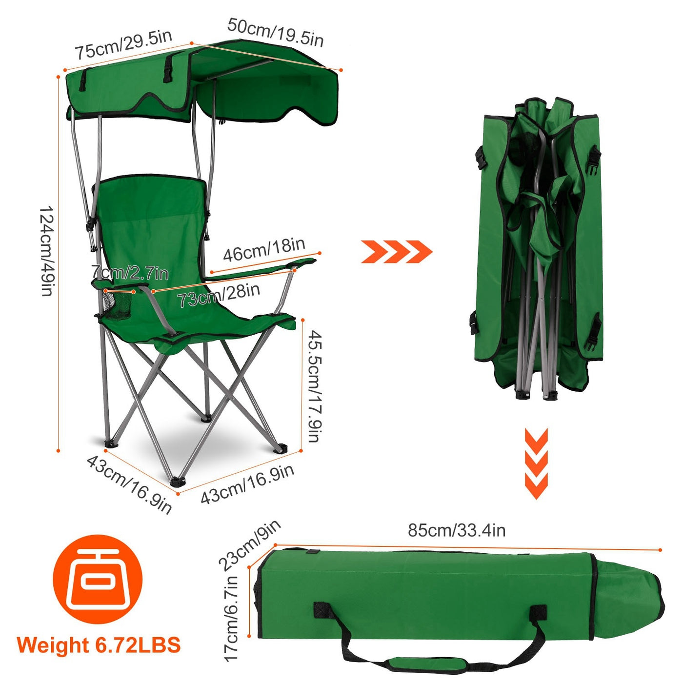 Portable Foldable Beach Chair with Canopy